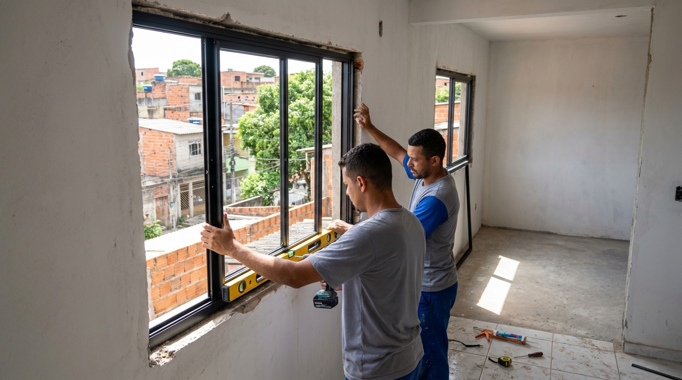 Esquadria de alumínio em obra em São José do Rio Preto-SP